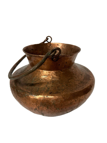 Antique Hand Hammered Thick Copper Pot Vessel 7” X 8” Perfect Patina Decor
