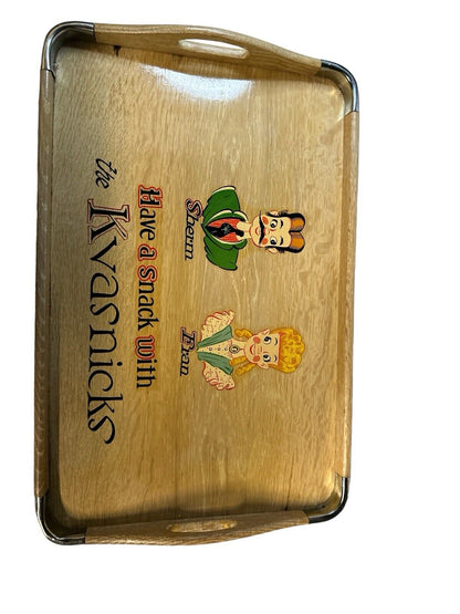 Vintage Wooden Serving Tray MCM Hand Painted Japan Mod MCM Handled Platter