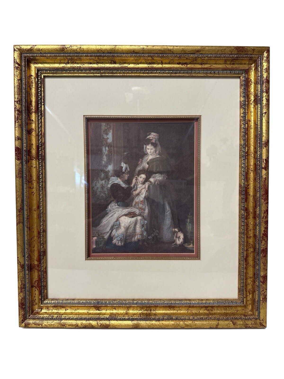 Antique The First Ear-Ring Artist Sir David Wilkie Color Engraved Print Framed