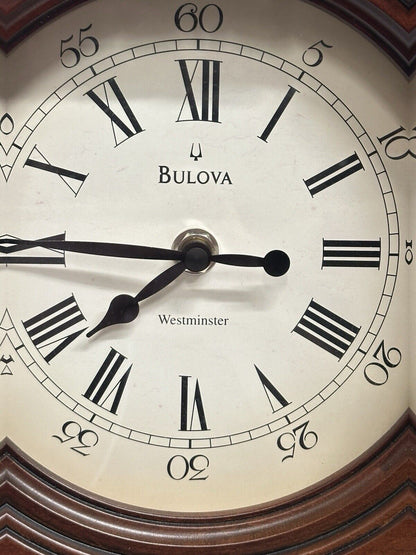 Vintage Walnut Bulova Mantel Clock Battery Operated Beautiful 15” X 14”
