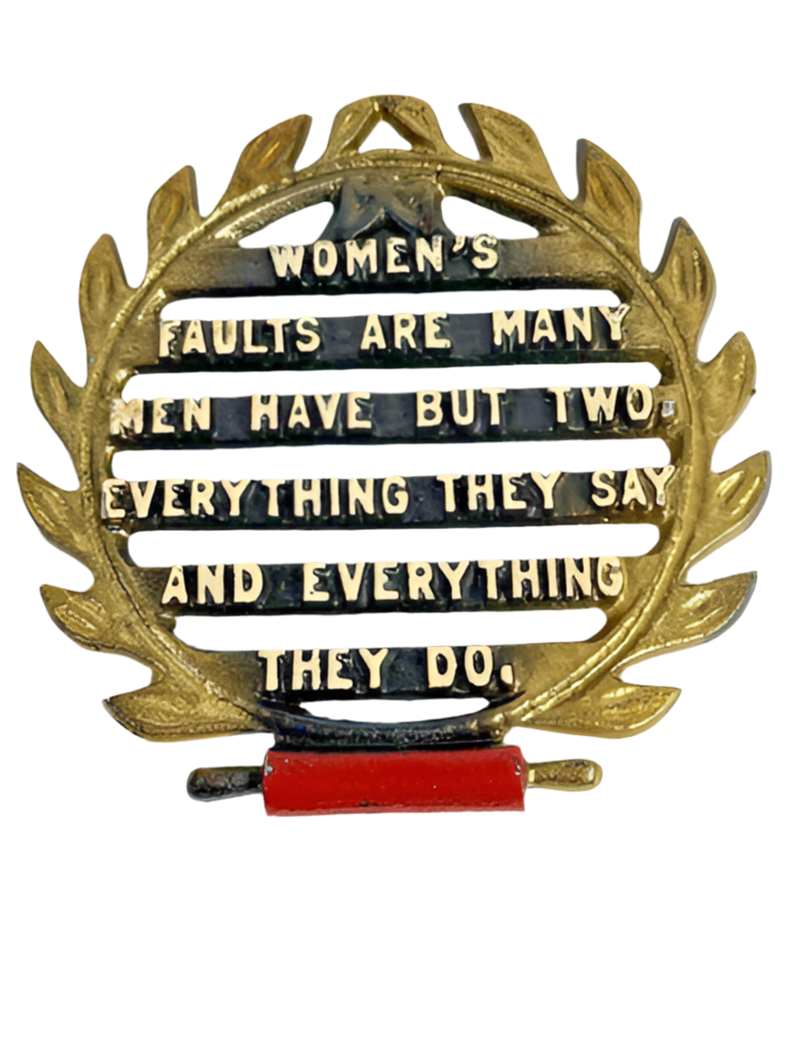 Vtg small cast iron 5" Trivits with funny sayings gag gift kitchen decor