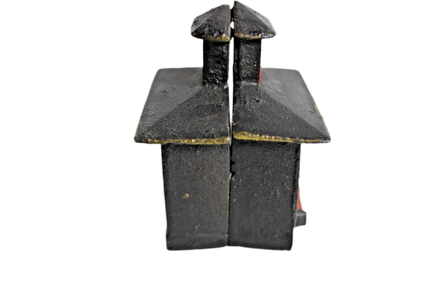 Antique Cast Iron Coin Bank Building School House Black & Red AC Williams