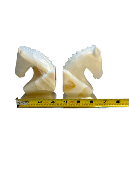 Lot of 2 onyx marble white swirl book ends one piece hand carved