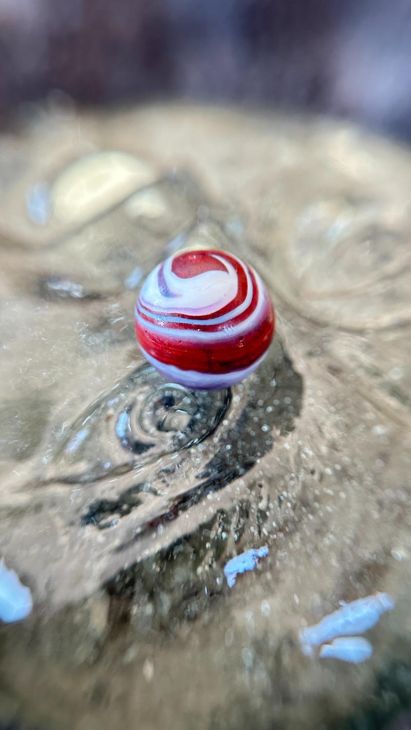 Christensen Agate Glass Marble Red & White Swirl 5/8" - The Lindy Collection