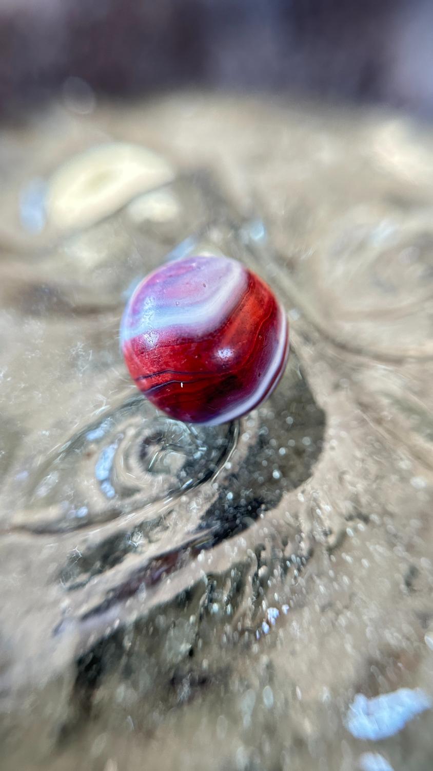 Christensen Agate Glass Marble Red & White Swirl 5/8" - The Lindy Collection