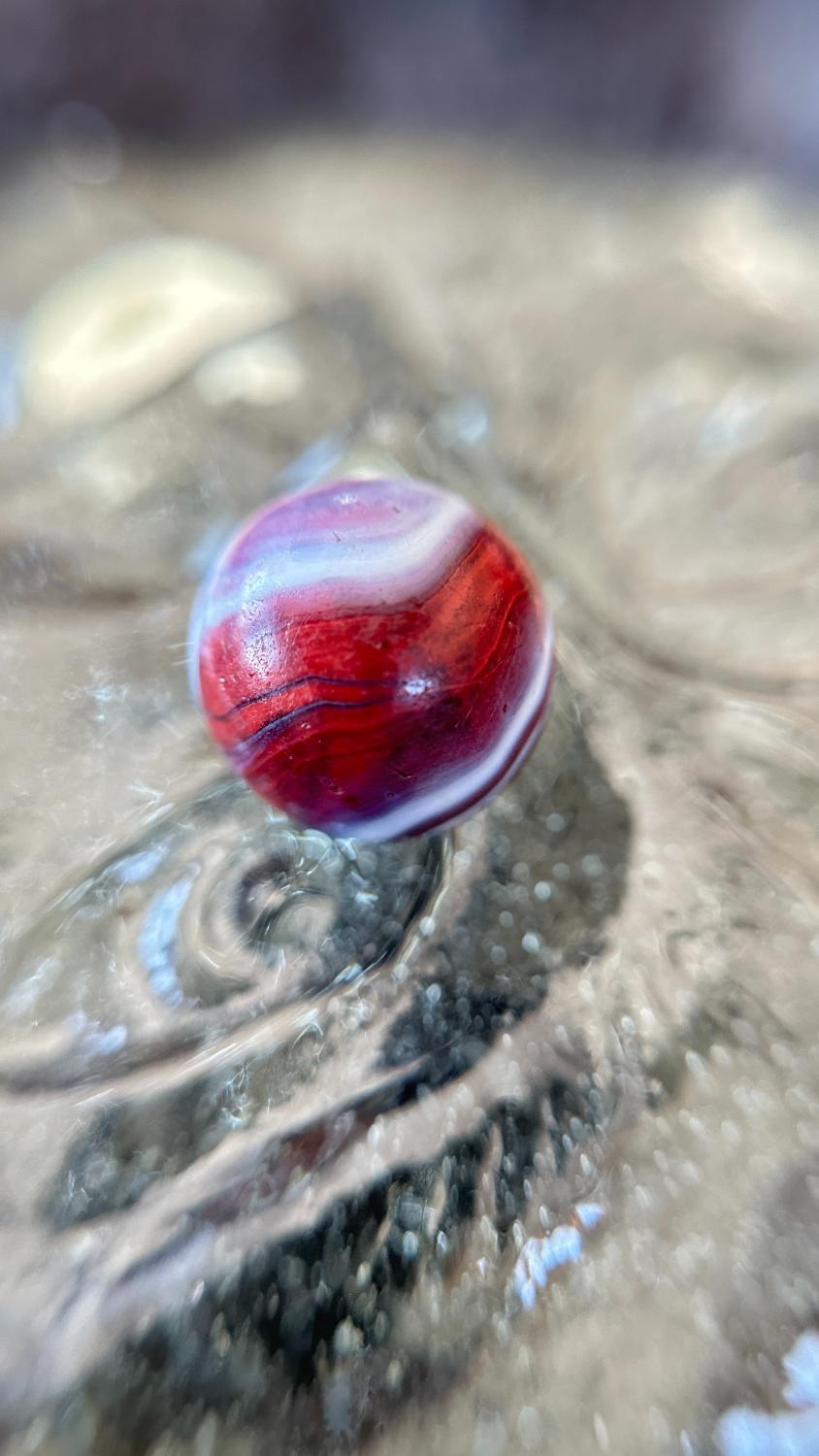 Christensen Agate Glass Marble Red & White Swirl 5/8" - The Lindy Collection