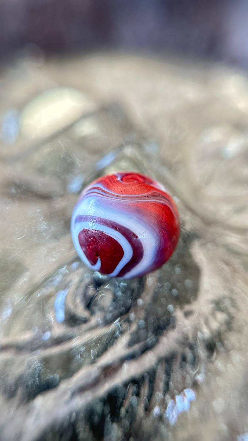 Christensen Agate Glass Marble Red & White Swirl 5/8" - The Lindy Collection