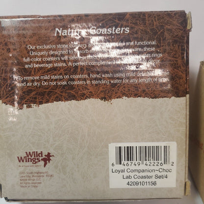 Wild Wings "loyal Companion" Brown Lab Coaster set of 4 with coaster holder New