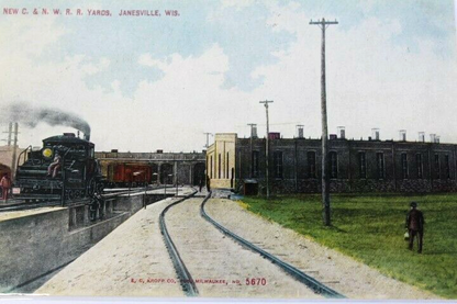 Antique Photo-Lithograph Postcard 1912 C. & N. W. R.R. Yards Janesville Wis.