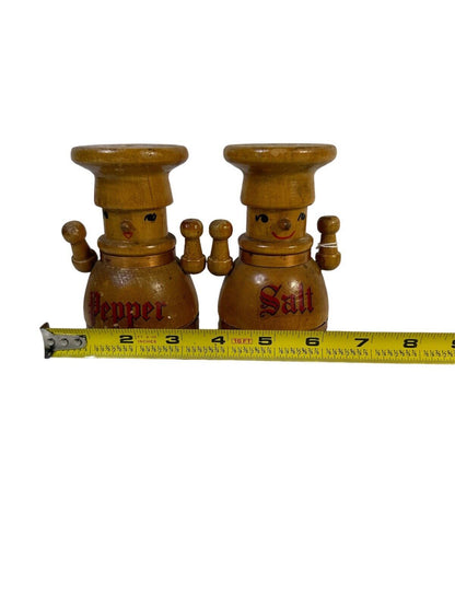 Vintage Wood Robot Salt and Pepper Shakers Made in Japan Mid Century Cork Bottom