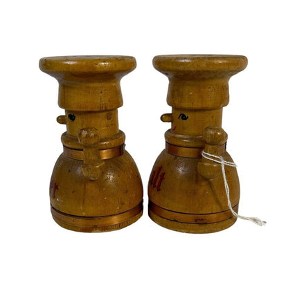Vintage Wood Robot Salt and Pepper Shakers Made in Japan Mid Century Cork Bottom