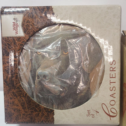 Wild Wings "loyal Companion" Brown Lab Coaster set of 4 with coaster holder New