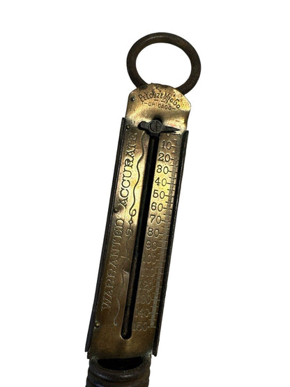 Vintage  Antique Pelouze Mfg. Co. Chicago 150 lb. Hanging Scale Spring Brass