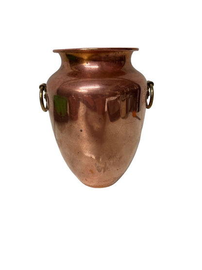 Vintage REVERE WARE Copper Vase w/ 2 Brass Handles Rome NY 8” Tall 6” Wide