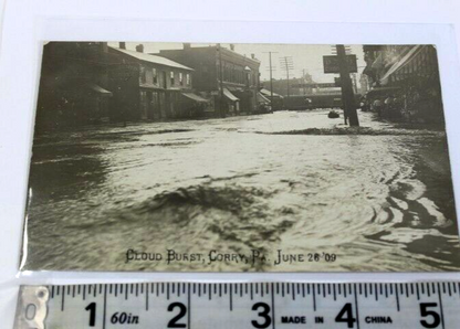 Antique RPPC Photo 1909 unposted but writing on the back Cloud burst Corry PA