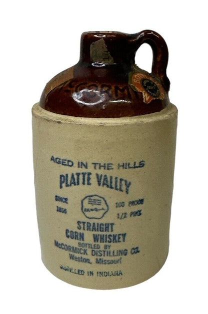 Vintage McCormick Platte Valley Straight Corn Whiskey Crock Jug Weston, MO