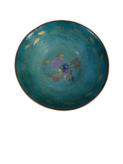 Lot Of 3 Vintage Copper Enamel Aluminum Plate Bowl & Ashtray Designer Decor