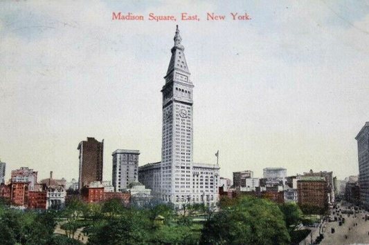 Antique Photo-Lithograph Postcard 1910 Madison Square East New York