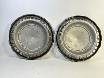 Pair Of 14” Vintage Dodge Hubcaps Black Lettering And Chrome