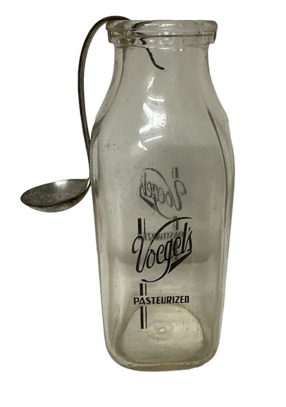 Lot Of 5 Vtg Voegels Milk Bottles Spoon And Coupon Book Voegels Dairy Minnesota