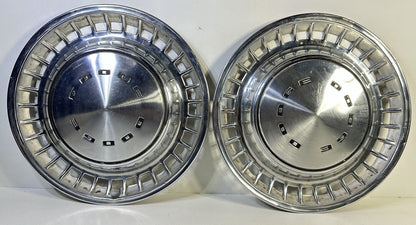 Pair Of 14” Vintage Dodge Hubcaps Black Lettering And Chrome