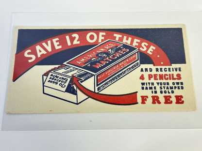 Vtg 1930s American Ace Matches Advertising Blotter West Virginia Match Corp