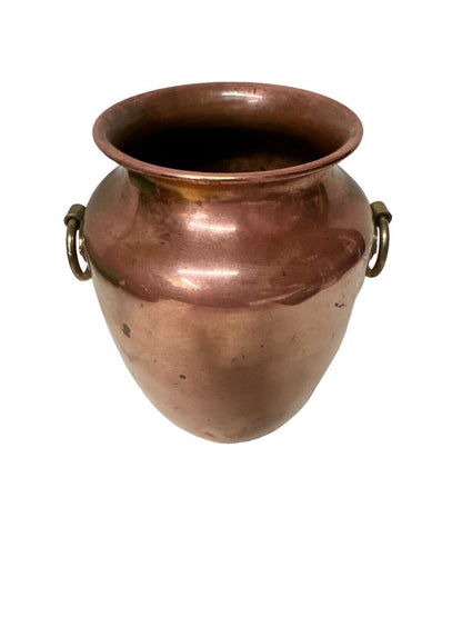 Vintage REVERE WARE Copper Vase w/ 2 Brass Handles Rome NY 8” Tall 6” Wide