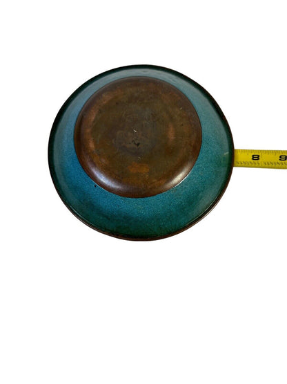 Lot Of 3 Vintage Copper Enamel Aluminum Plate Bowl & Ashtray Designer Decor