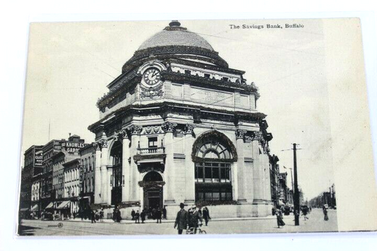 Antique Photo-Lithograph Postcard hand glitter 1907 The Savings Bank Buffalo N.Y