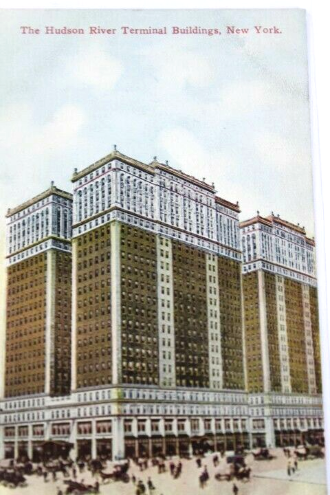 Antique Photo-Lithograph Postcard Early 1900s The Hudson River Terminal Building