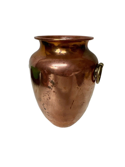 Vintage REVERE WARE Copper Vase w/ 2 Brass Handles Rome NY 8” Tall 6” Wide