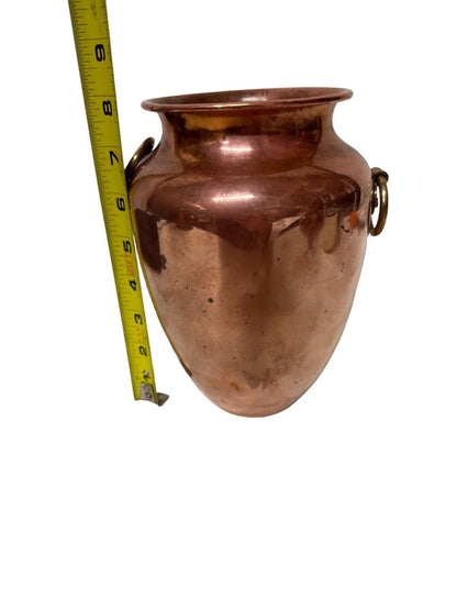 Vintage REVERE WARE Copper Vase w/ 2 Brass Handles Rome NY 8” Tall 6” Wide