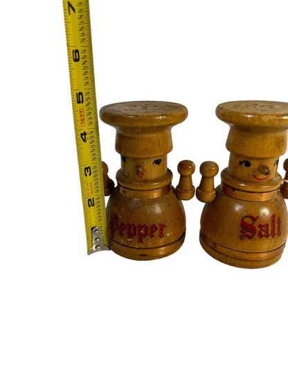 Vintage Wood Robot Salt and Pepper Shakers Made in Japan Mid Century Cork Bottom
