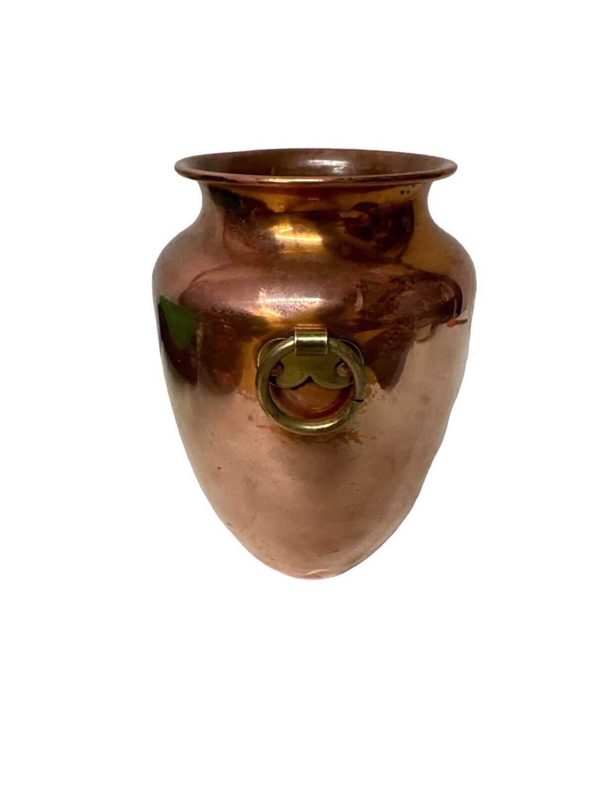 Vintage REVERE WARE Copper Vase w/ 2 Brass Handles Rome NY 8” Tall 6” Wide