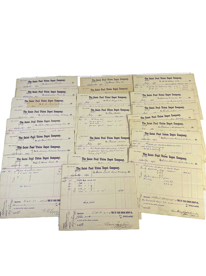 Lot Of 22 The Saint Paul Union Depot Company Accounts Receivable Receipts 1892