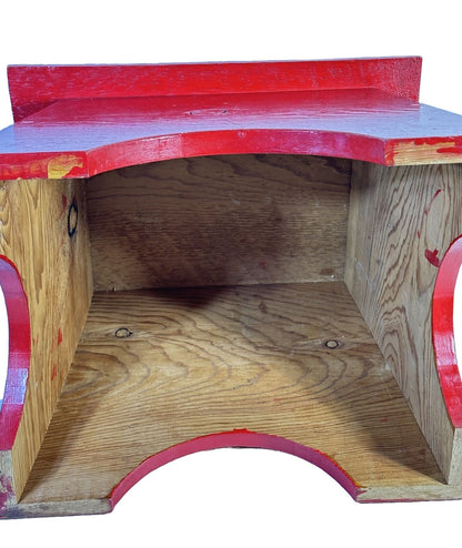 Vtg Handmade Child Kid Wood Step Stool  1960's Wooden Red Sturdy large 12" x 16"