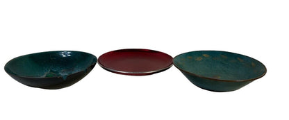 Lot Of 3 Vintage Copper Enamel Aluminum Plate Bowl & Ashtray Designer Decor