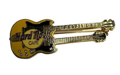 Vtg Hard Rock Cafe pin Beijing Double Neck Guitar Gibson