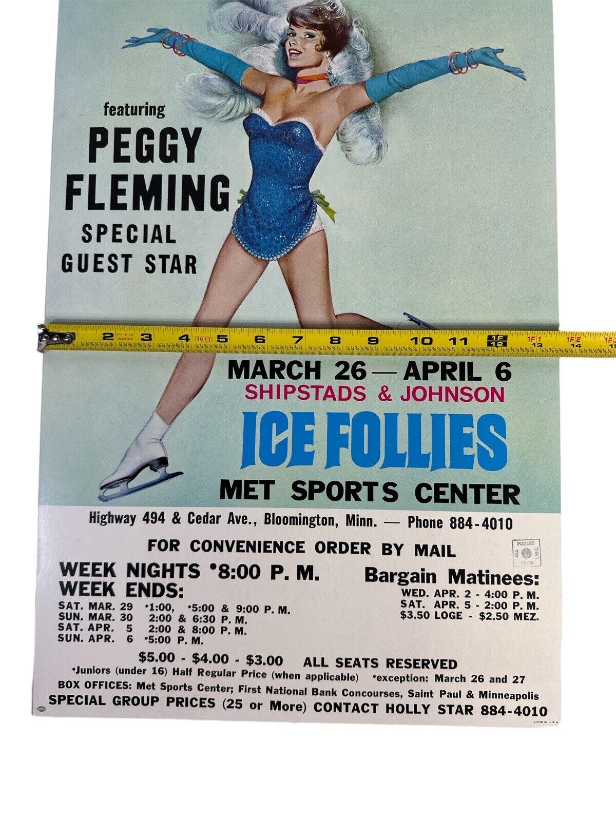 Vtg Peggy Fleming & The Ice Follies At The Met Center MN Window Poster Original