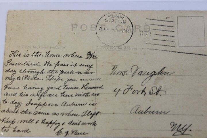 Antique RPPC 1900s posted Real Photo Post Card Wm. Penn House Philadelphia Pa.