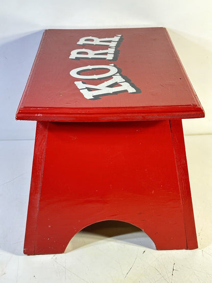 Vtg Handmade Child Kid Wood Step Stool  1960's Wooden Red Sturdy large 12" x 16"