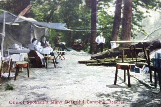 Antique Photo-Lithograph Postcard 1910 One of Spokane's WA Camping Resorts