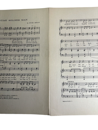 The Ragtime Soldier Man by Irving Berlin  1912 antique sheet music