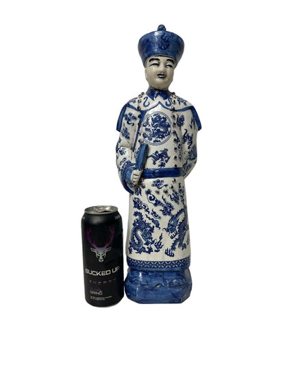 Antique Vintage Blue and white porcelain Statue Qing Dynasty Emperor 17.5” Tall
