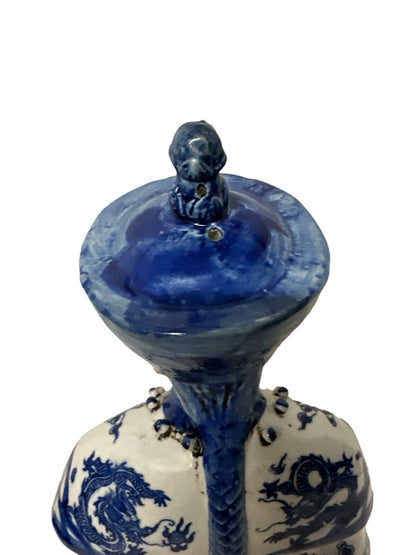 Antique Vintage Blue and white porcelain Statue Qing Dynasty Emperor 17.5” Tall