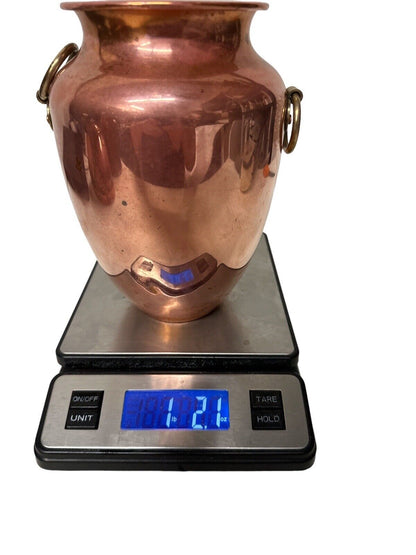 Vintage REVERE WARE Copper Vase w/ 2 Brass Handles Rome NY 8” Tall 6” Wide