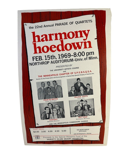 1969  Harmony Hoedown 22nd Annual Memorial Auditorium U Of MN Window Card Poster