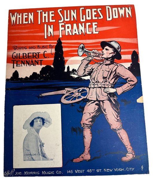 When The Sun Goes Down In France Antique 1918 Sheet Music Large Size