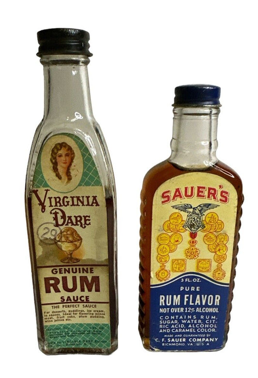 Antique Vtg Virginia Dare & Sauer’s  Extract  Genuine Rum Sauce Glass Bottle’s