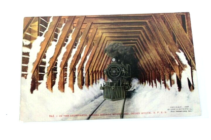 Antique Photo-Lithograph Postcard 1907 In the snowshed Sierra Nevada Ogden Route